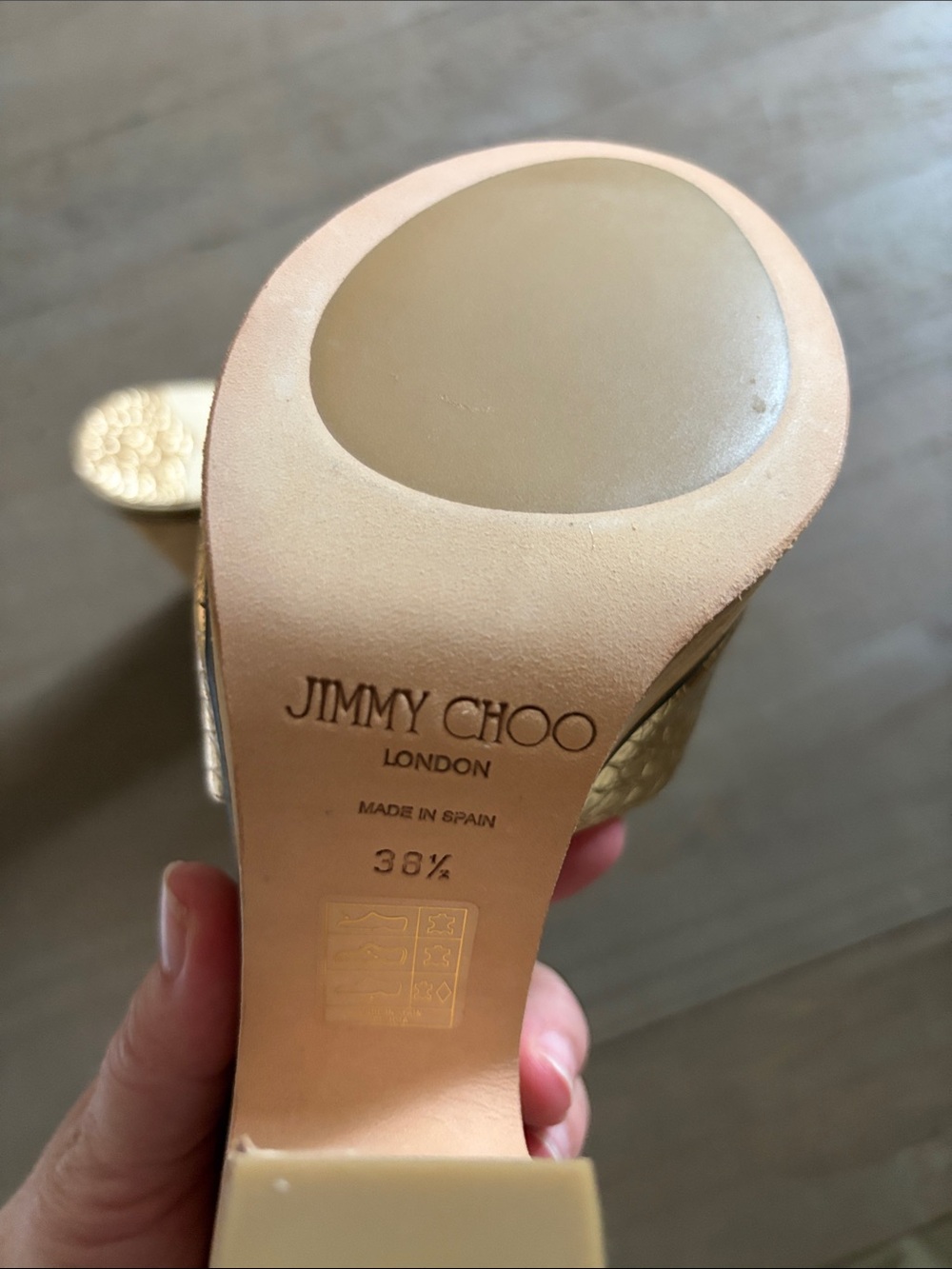 Jimmy Choo Metallic Gold Croc-Embossed Platform Mules - Picture 4 of 7